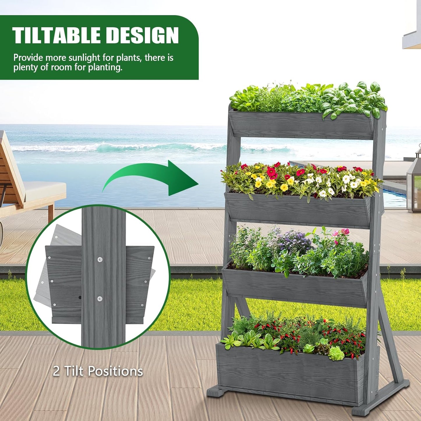 Wooden Vertical Raised Garden Bed, 4 Tier Garden Planters Raised Beds Freestanding Plant Stand Flower Rack Wooden Planter Box for Plants Herbs Flowers Vegetables Outdoor Indoor Gardening