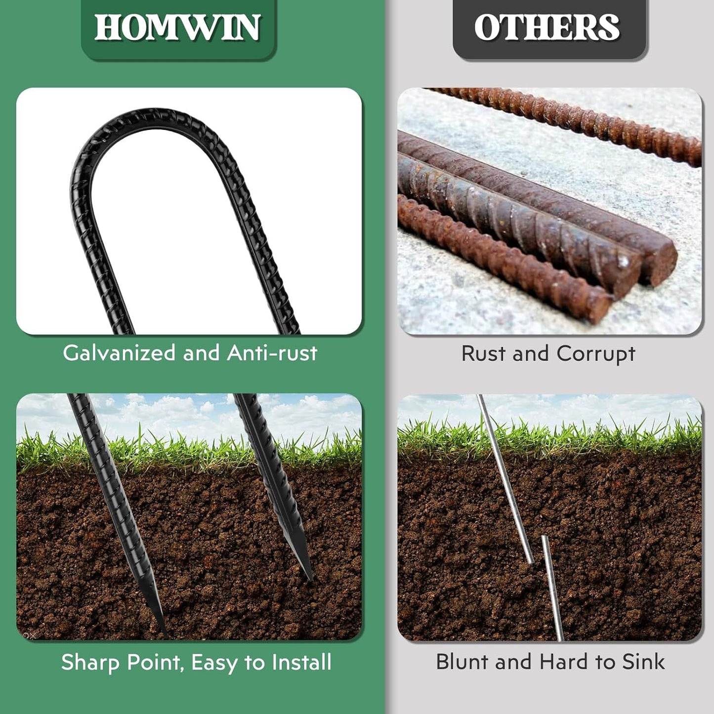 12 inches 12-Pack Trampoline Stakes Anchors High Wind Stake Heavy Duty U Hooks for Ground Lawn Garden Yard Stakes for Decorations Swing Set Shed