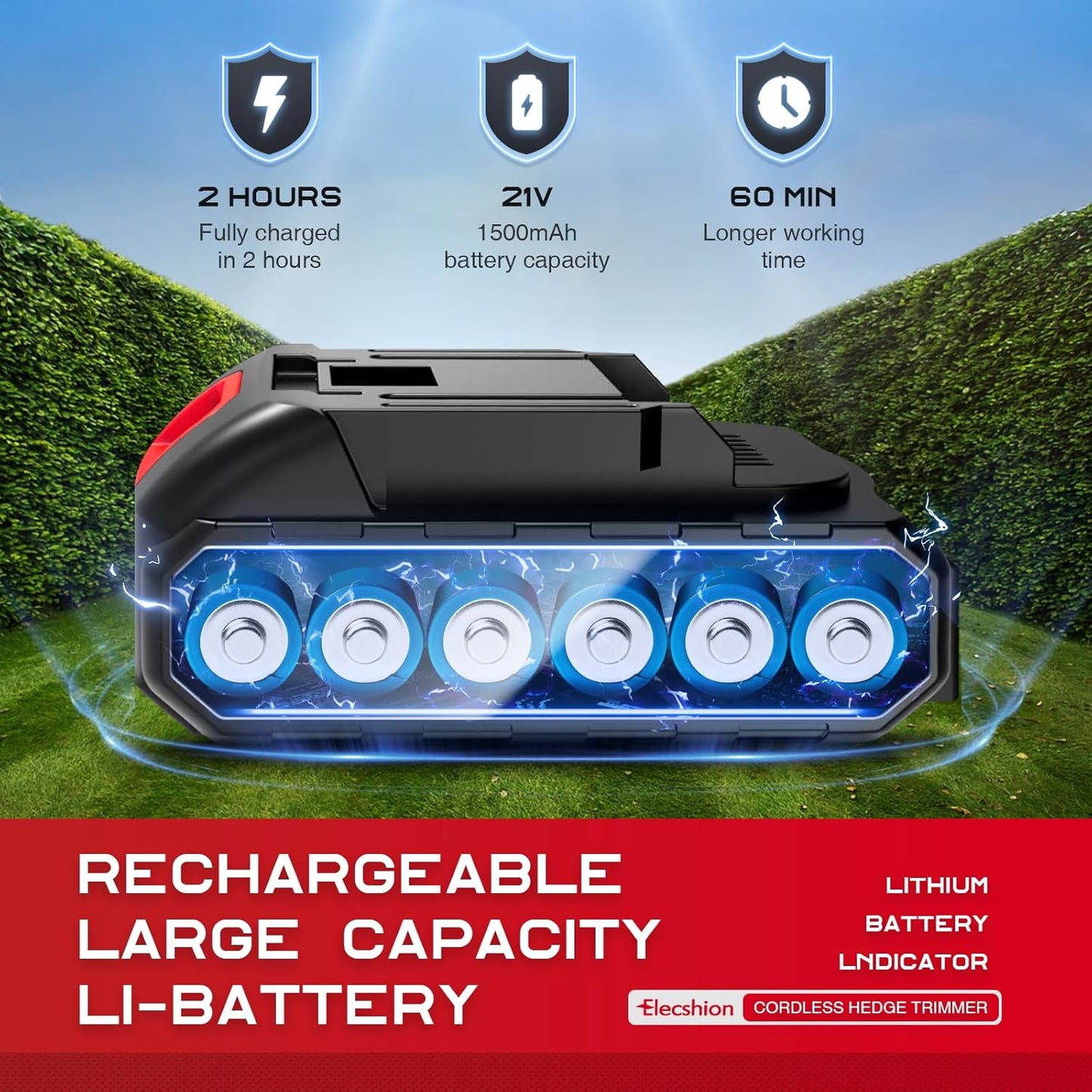 Cordless Hedge Trimmer with Battery (2Pack) and Charger, 2 in 1 Handheld Small Electric Bush Trimmers/Grass Cutter Yard Tool for Shrub/Tree/Lawn, Rechargeable Battery Powered Hedge Clipper for Garden