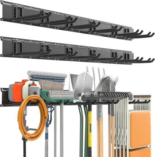 EVERHANGER Garage Tool Storage Organizer, Wall Mount Garden Tool Rack Organization, Heavy Duty Folding Chair Hangers with 12 Adjustable Hooks, Max Load 900lb, 96inch