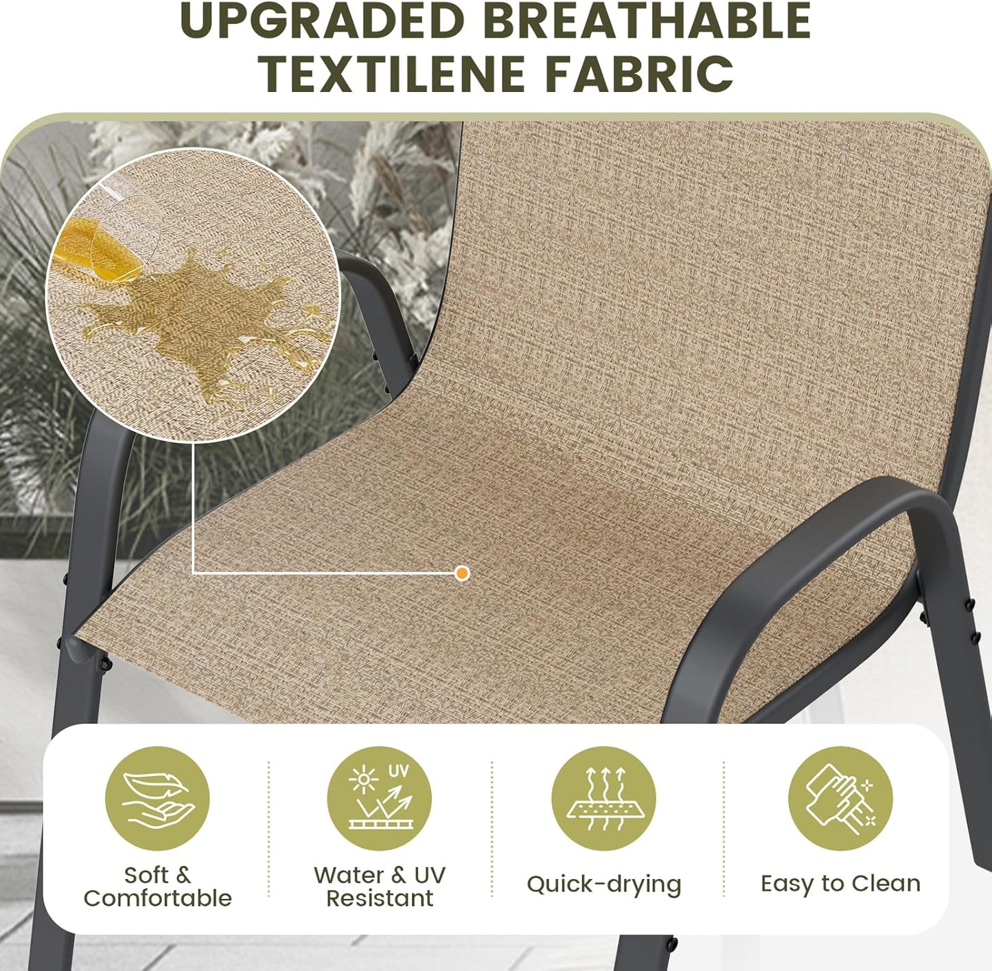 UDPATIO Patio Dining Set of 3, Outdoor Table and Chairs Set with Glass Table, 2 Stackable Patio Chairs with High Back, Outdoor Furniture Sets for Deck Garden Backyard Lawn Poolside (Brown)