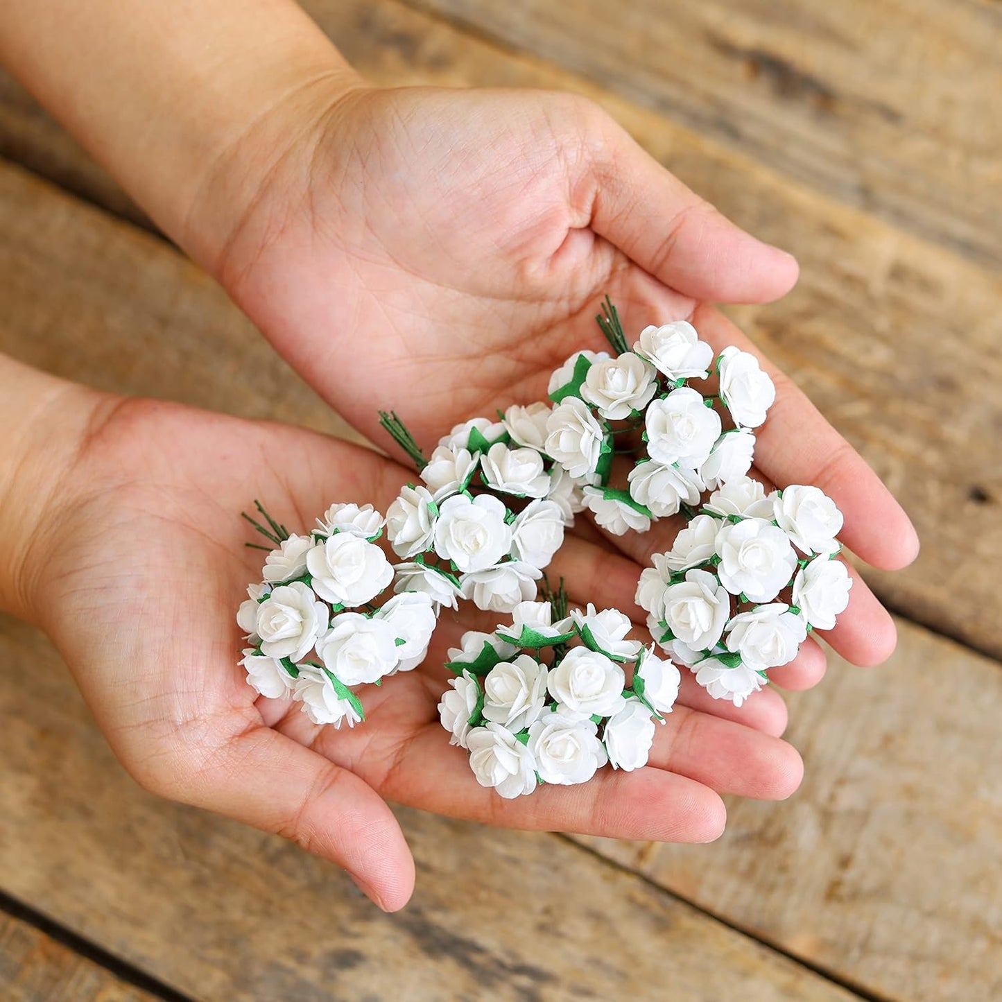 Handmade 50 pcs Mini Mulberry Paper Roses 18 mm Mulberry Paper Flowers Scrapbooking Wedding DIY Craft (White Color)