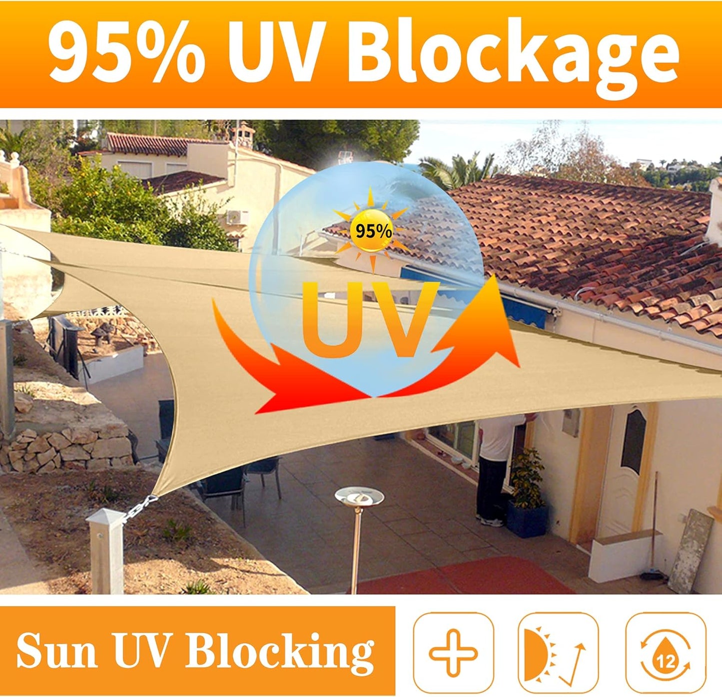 12' x 19' Beige Rectangle Sun Shade Sail SSP1212 Canopy Durable Fabric UV Block Awning,We Make Custom Orders