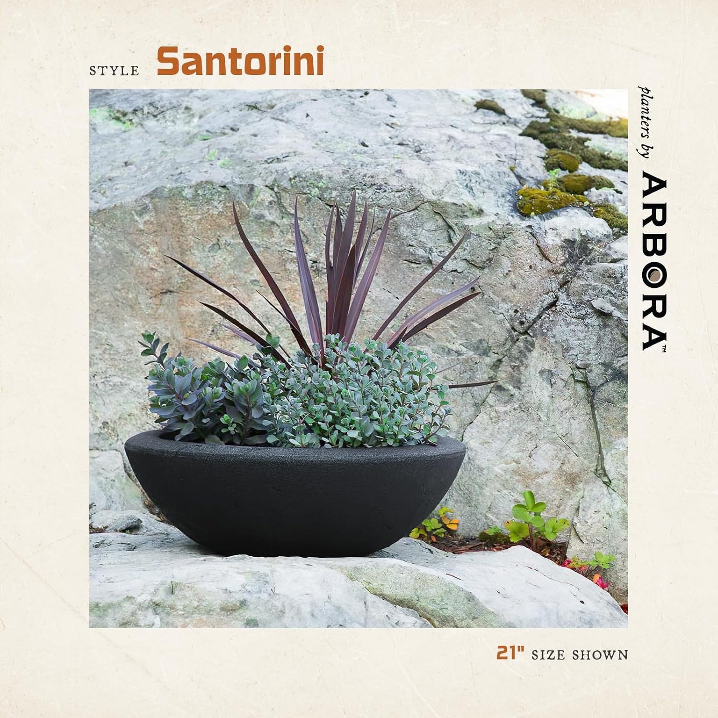 ARBORA 21" and 26” Santorini Bowls with Classic Black Finish - Polyresin Indoor and Outdoor Planters, Durable, Weatherproof, Lightweight, Large Plant Pots for Patio, Garden, Deck