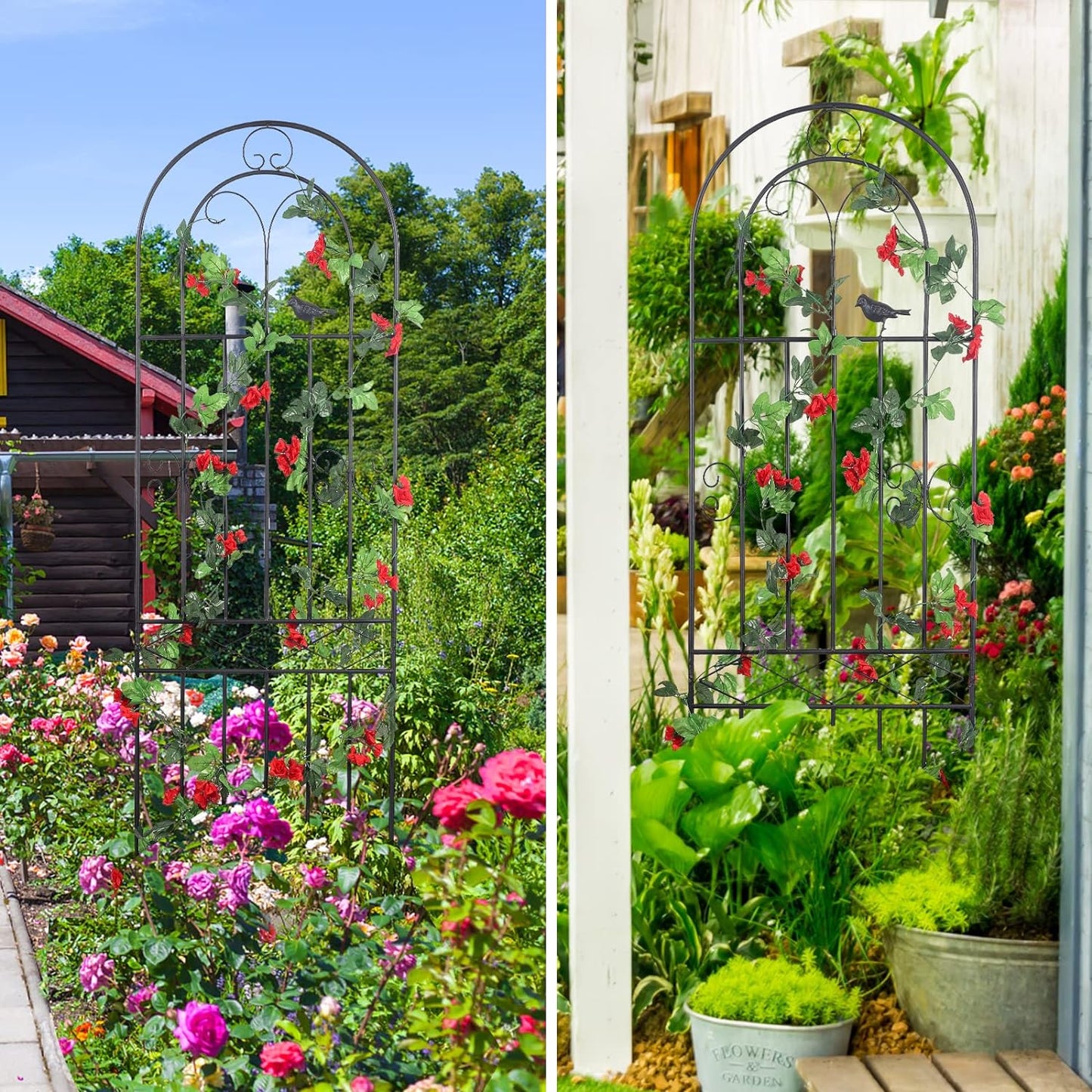 2 Pack 70.8" H x 19.7" W Metal Garden Trellis with Black Coating, Wire Lattice Grid Panel for Climbing Plants Outdoor Roses Vine Cucumbers Vegetables Flower Support