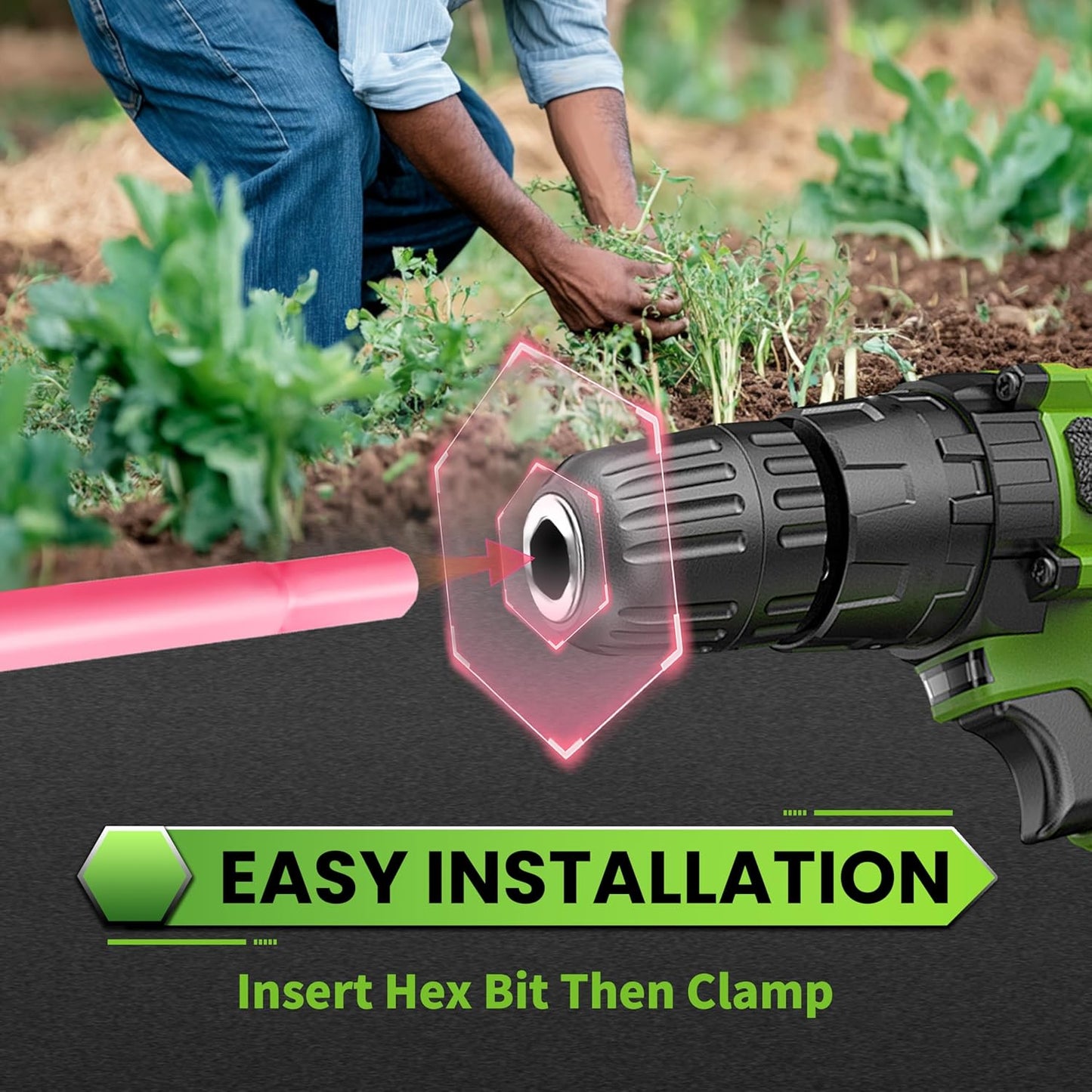 SYITCUN Auger Drill Bit for Planting - 2"X32" Heavy-Duty Garden Auger Spiral Drill Bit - Bulb Planter Tool & Auger Post Hole Digger - 3/8" Hex Drive Drill