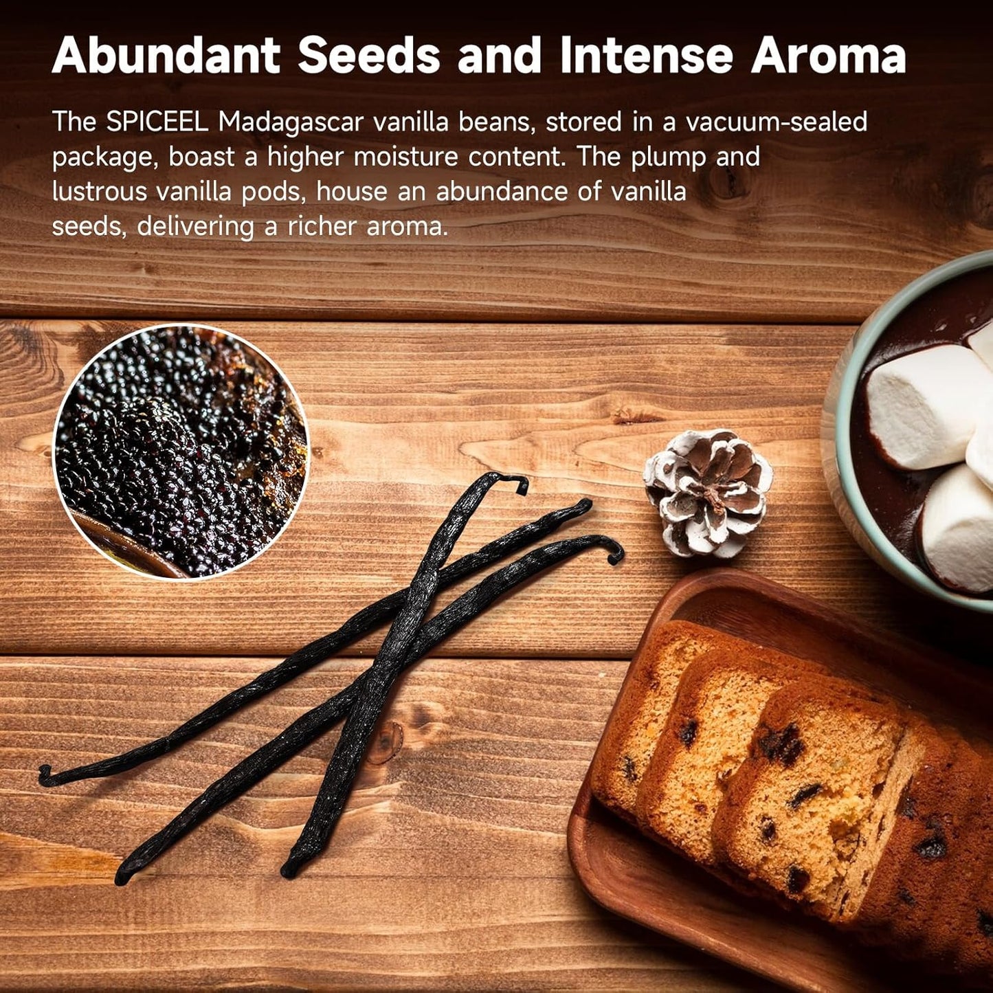 SPICEEL Madagascar Vanilla Beans Whole Grade A Vanilla Pods for Making Extract, Whole 5" - 7" Vanilla Beans for Baking, 6 Counts