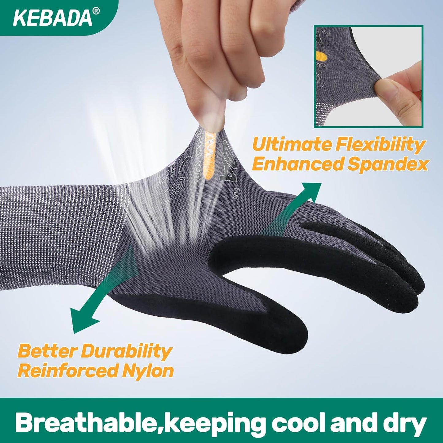 Kebada W2 Work Gloves for Men and Women, Nitrile Coated Working Gloves for Gardening, Construction, Warehouse, Safety Gloves for Work in Yard and Outdoors, 6 Pairs, XXL