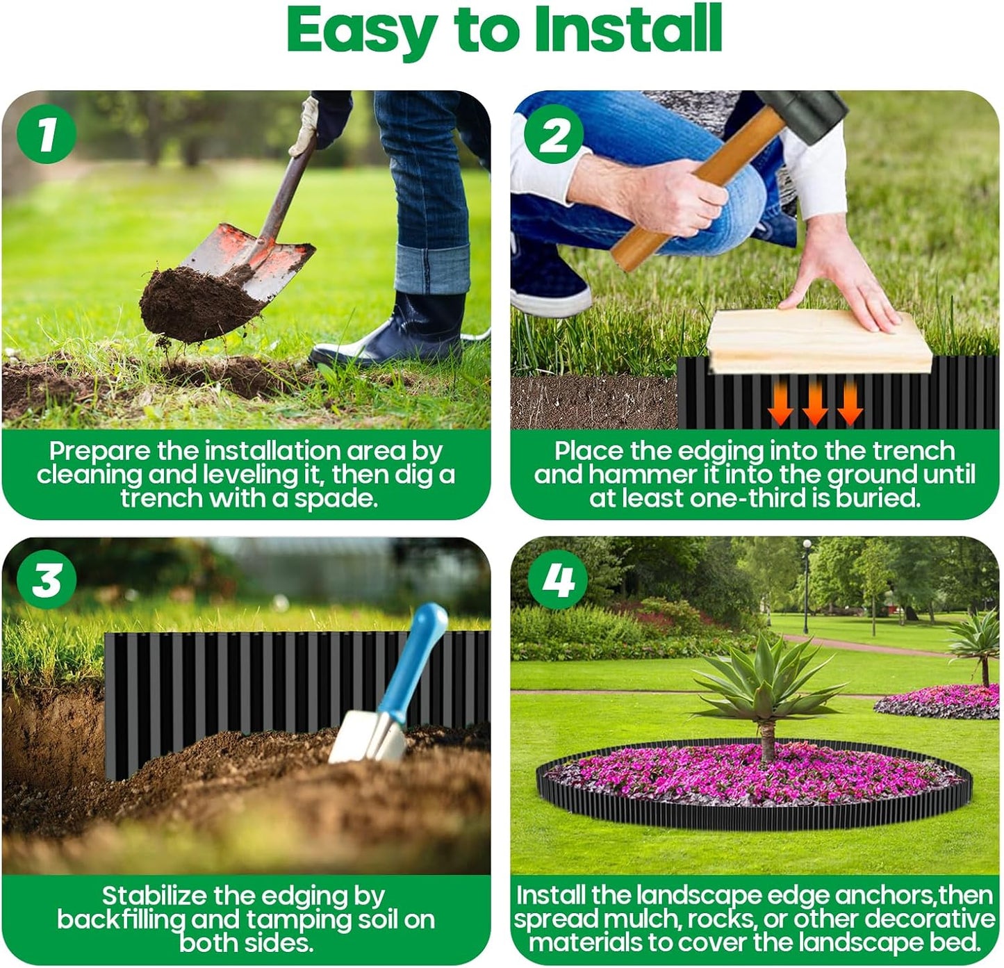 Corrugated Metal Garden Edging,Sturdy Tall Landscape Edging Borders with 6pcs Anchor Stakes, Perfect DIY for Flower Beds, Lawn and Pathway,Tree Surrounds,Paver Edges (Black 6"×20FT)