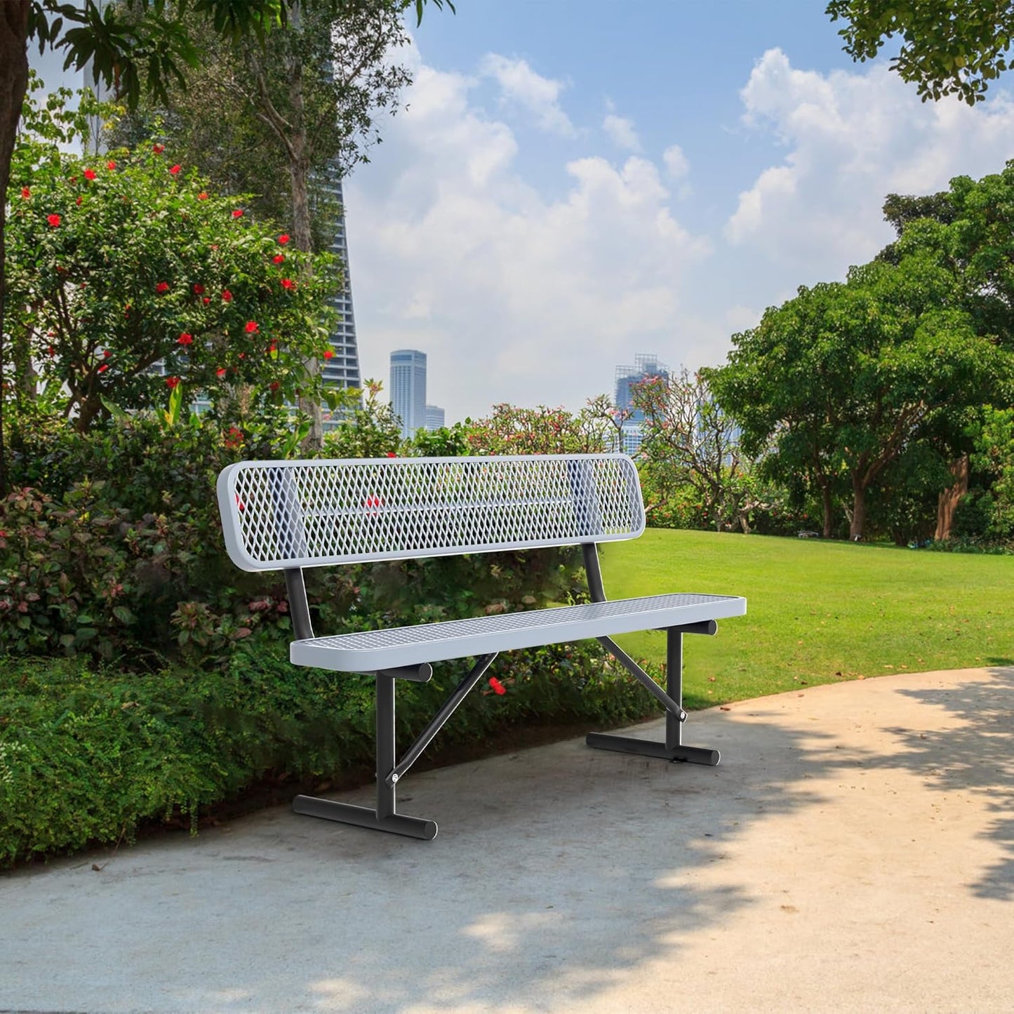 6FT Benches for Outside, Heavy-Duty Outdoor Garden Bench W/Back, Metal Park Bench for Sitting Area, Commercial Bench for Patio Porch Backyard School Sports Church Locker Room Shopping Centers