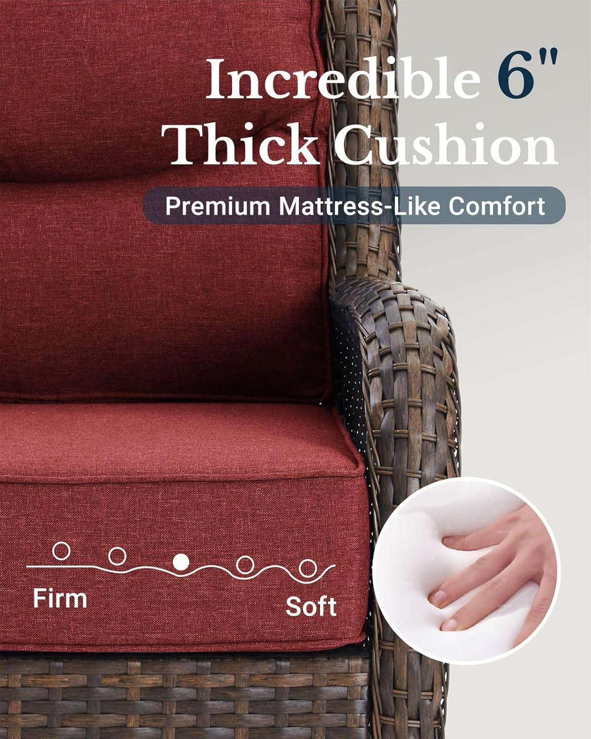 HILLGA Luxury Patio Furniture Set with 6-inch Thick Cushion, Outdoor Loveseat and High Back Swivel Rocker Patio Chairs, 6PCS Wicker Conversation Set for Deck Yard and Poolside, Burgundy (V2)