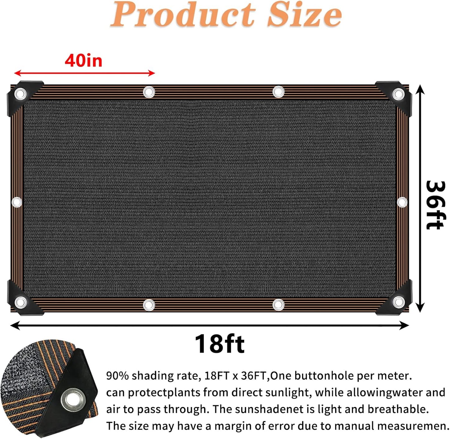 QLOFEI 18x36 FT Shade Cloth for Garden, 80-90% Sunblock Neting Cover with Grommets, Sun Screens for Patio Plants Greenhouse, Anti-UV Shade Sails for Kennel Chicken Coop Pergola Outdoor