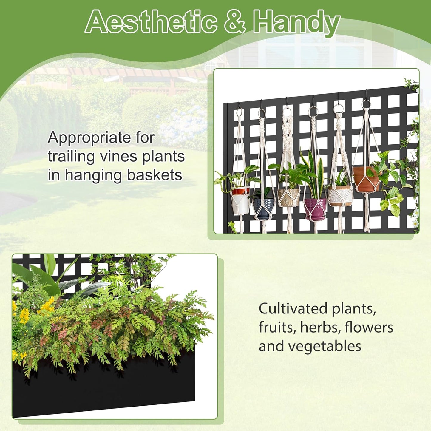 Metal Raised Garden Bed, Trellis Planters Bed with Drainage Holes for Climbing Plants, Vegetables Outdoor Privacy Screen with Planter Box 73"x47"x16", Black