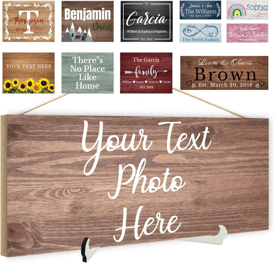 Custom Wood Sign Prsonalized Text Business Home Decor, Personalized Rustic Plaque Board Hanging Wooden Name Sign for Wall Art, Customized Signs Plank Decoration Gifts for Wedding Family Farmhouse Kitchen, Rectangle