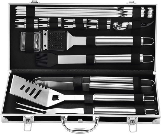 Grilljoy BBQ Accessories Grill Tools Set - 22PCS Stainless Steel Barbecue Grill Accessories for Outdoor Grill with Black Aluminum Case - Grilling Gifts for Men Dad -Grill Tools Kit