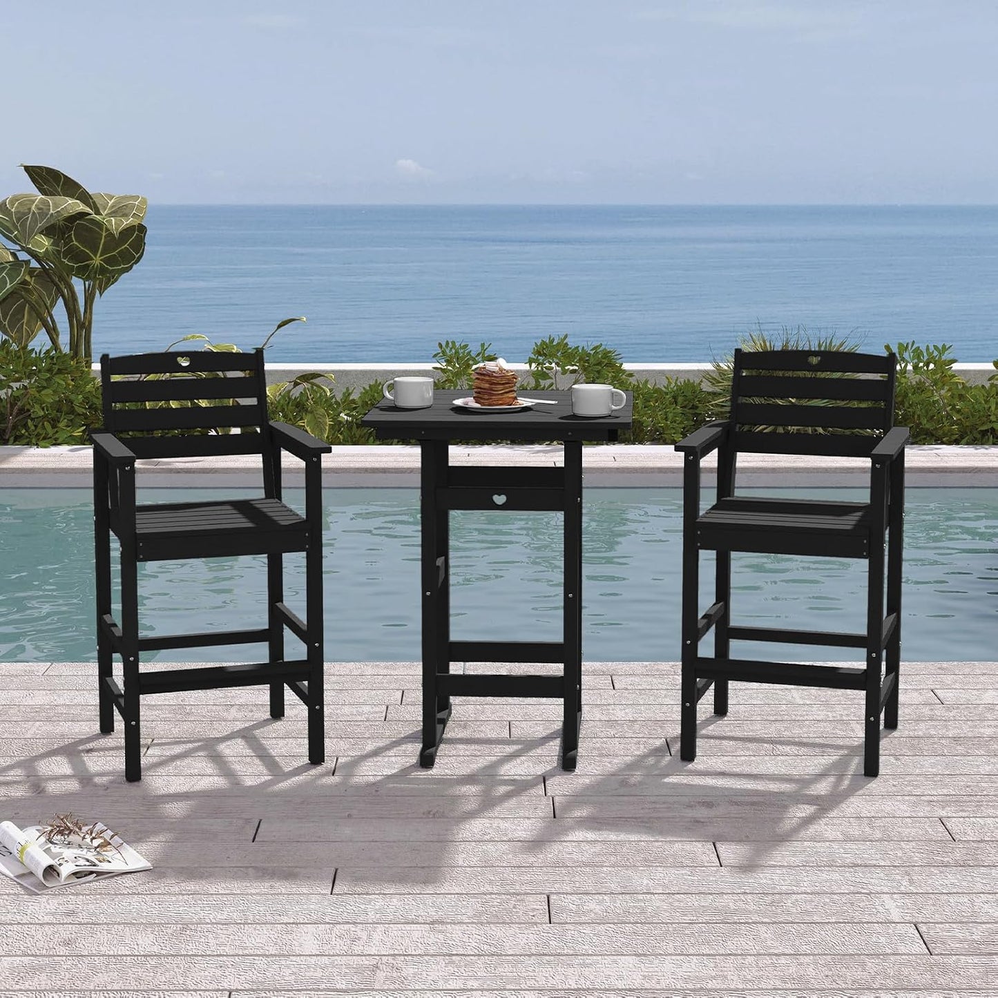 Adirondack Outdoor Bar Table, Durable HDPE Composite, Weather Resistant, Easy to Clean, Perfect for Backyard and Poolside Use, Black