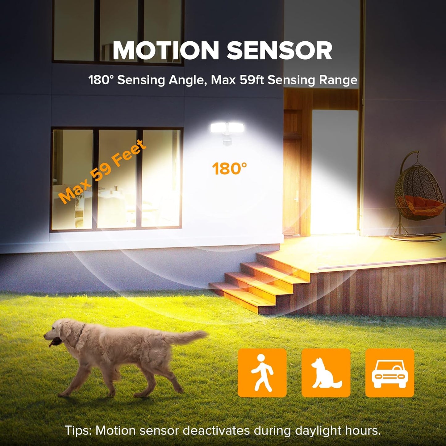 LUTEC 38W 3500 Lumen LED Motion Activated Integrated Dual-Head Floodlight Outdoor with Motion Sensor, 5000K Daylight, Dusk to Dawn, Exterior Security Wall Light for Patio, Garden, Yard(White)