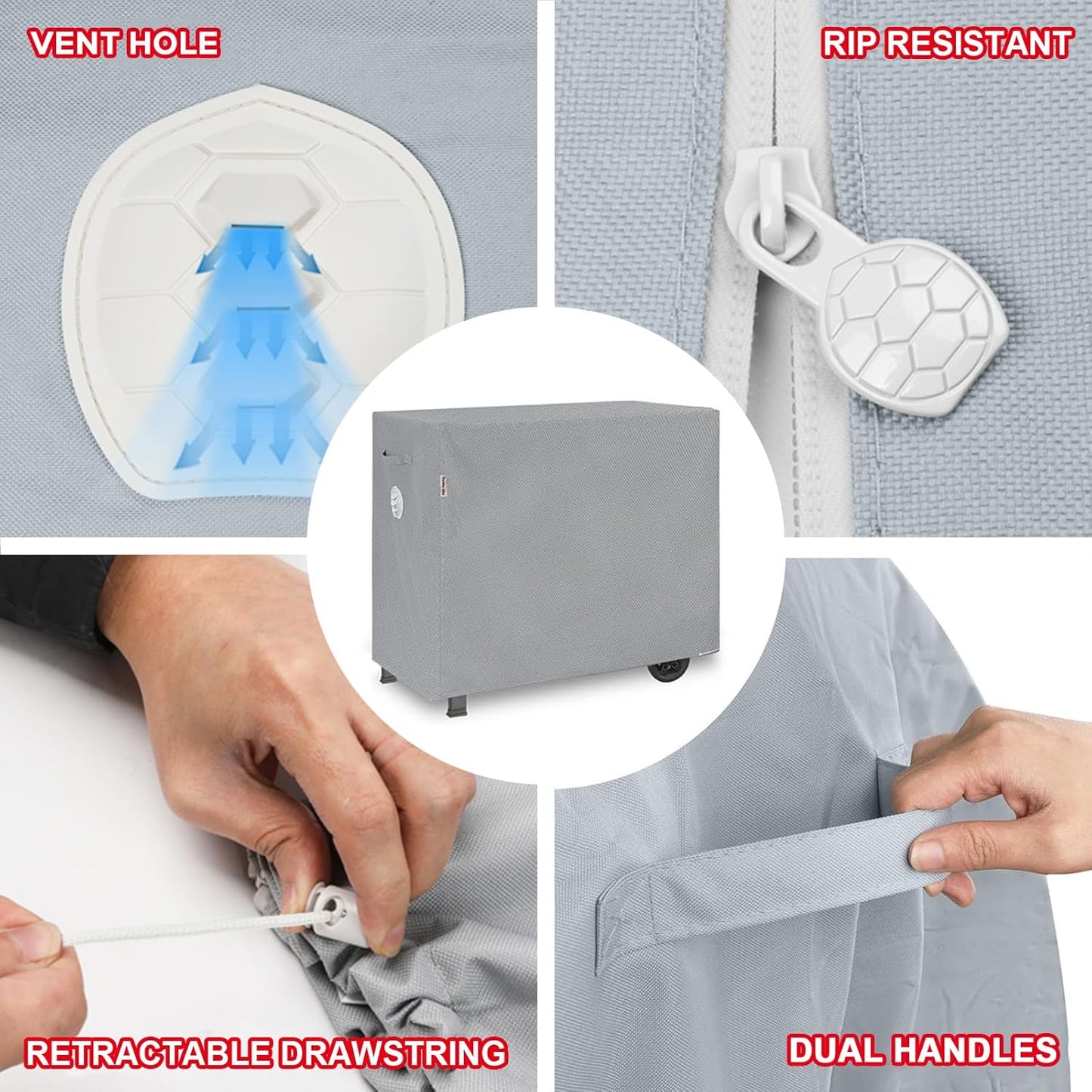 BBQ Grill Cover, 47 Inch Heavy Duty Waterproof Barbecue Gas Grill Covers for Flat Top Griddle, Anti-Fading Cover for Gas Grill, Gray