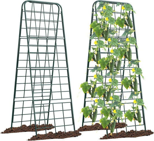 Heavy Duty 50"x17" Adjustable A-Frame Trellis for Climbing Plants – Rust-Proof Metal Garden Trellis with Dense Grid Design, Perfect for Raised Beds, Tomatoes, Cucumbers & Outdoor Vines (Green, 2 Pcs)