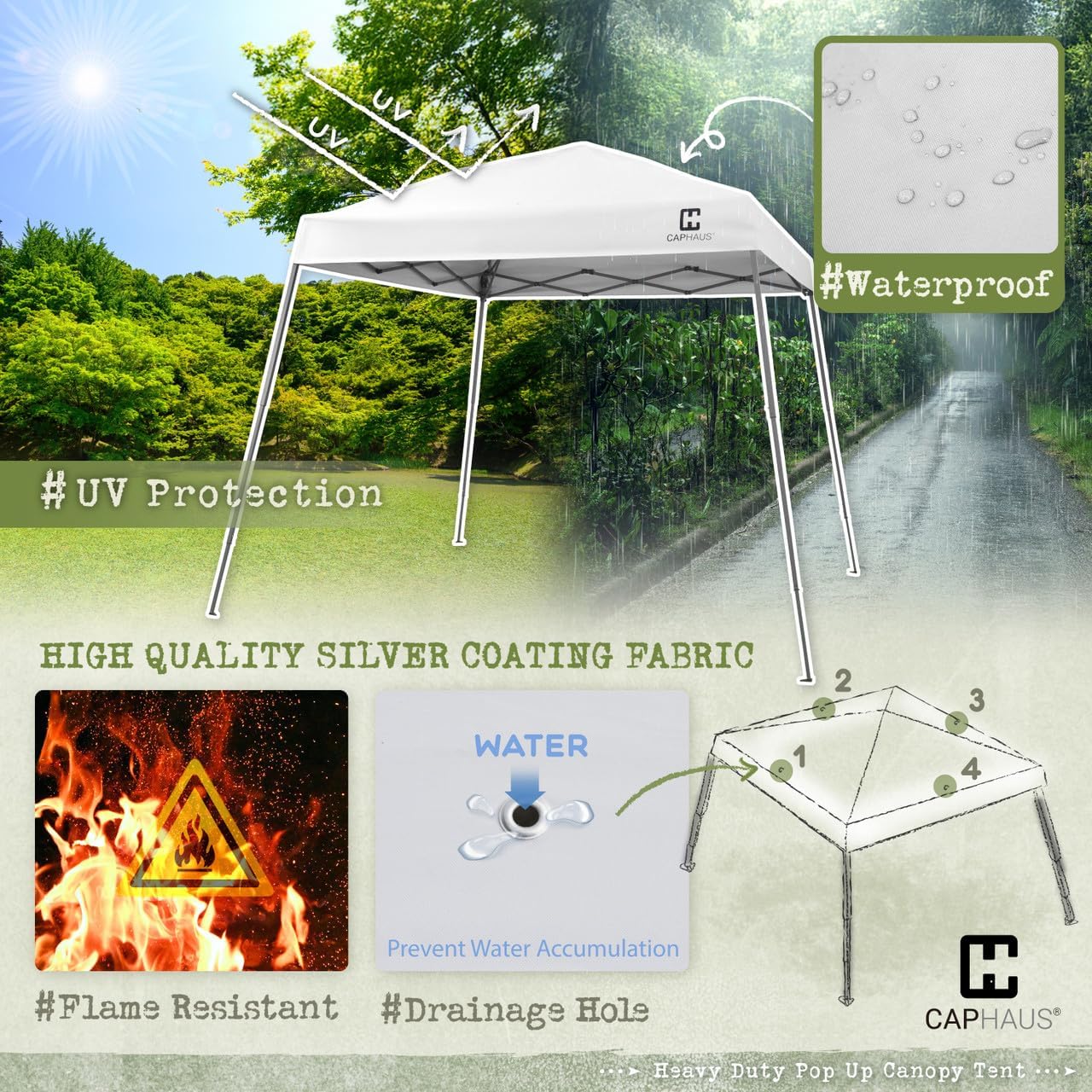 CAPHAUS One-Push Pop Up 8x8 Canopy Tent, Heavy-Duty Commercial Grade with Central Lock, Portable Instant Folding Shelter with10x10 Base, Perfect for Outdoor Beach Canopy, Blue