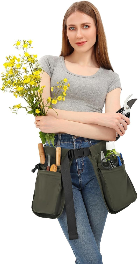 C-ZOFEK Multi-pocket Waist Belt Apron Bag for Women/Men, Garden Tools for Gardener, Green