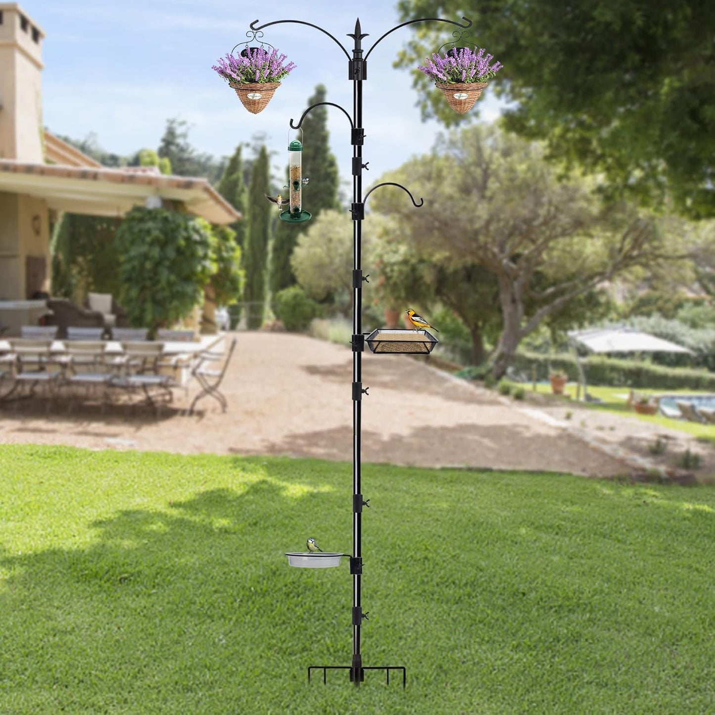 yosager Premium Bird Feeding Station Kit, 90" x 23" Birds Feeder Pole, Planter Hanger, Multi Feeder Hanging Kit with Metal Suet and Bath for Bird Watching, Attracting Wild Birds