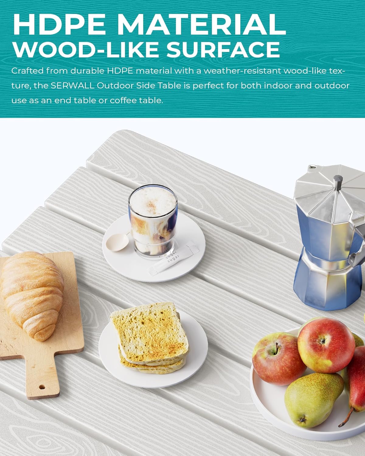 SERWALL Portable Folding Adirondack Side Table, HDPE Small Outdoor End Table, No Assembly Required, Weather-Resistant, 110 lbs Capacity, White