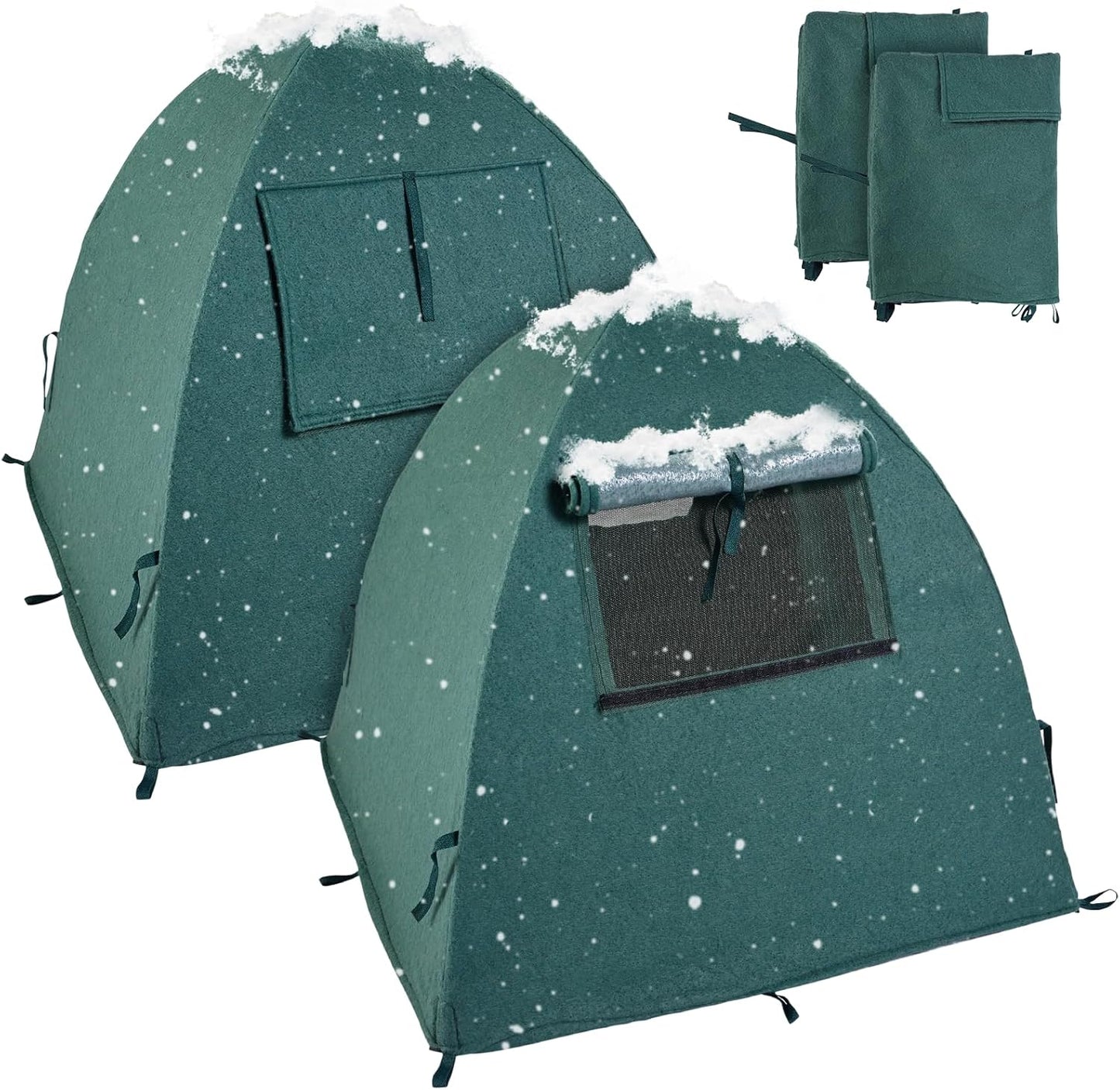 2 Packs Plant Cover Freeze Protection Blanket, 28''x28''x30'' Outdoor Garden Fabric Cover with Poles and Stakes for Winter Frost, Shade Cloth Plant Guard for Shrubs, Small Trees, Green