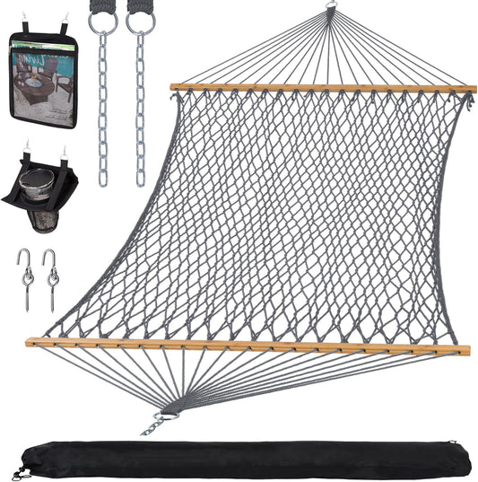 SUNCREAT Double Outdoor Hammock, Polyester Rope Hammock with Strong Spreader bar, Gray