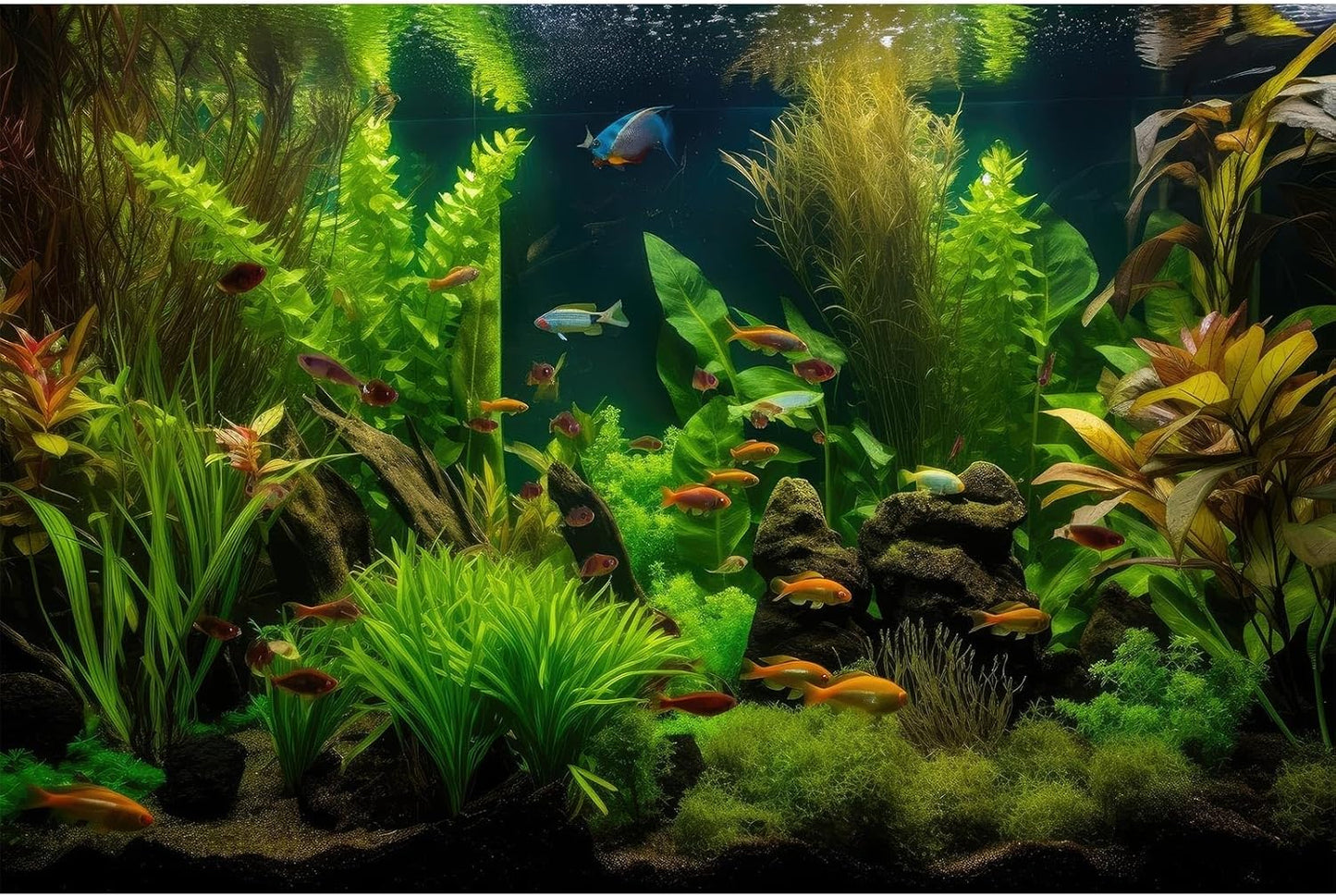 Aquarium Background Tropical Freshwater Colorful Fish Plants Fish Tank Background Tranquil Under The Sea Aquatic Plants Cork Redwood Root Lush Green Moss Reptile Tank Terrarium Background 36x24in