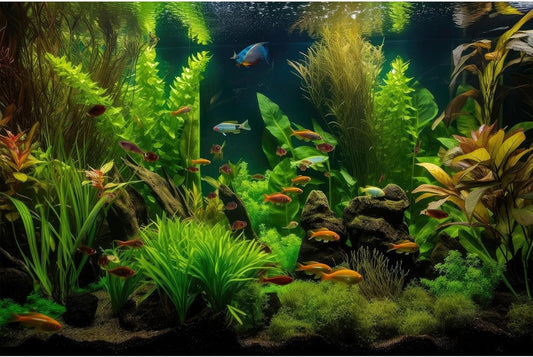 Aquarium Background Tropical Freshwater Colorful Fish Plants Fish Tank Background Tranquil Under The Sea Aquatic Plants Cork Redwood Root Lush Green Moss Reptile Tank Terrarium Background 48x18in