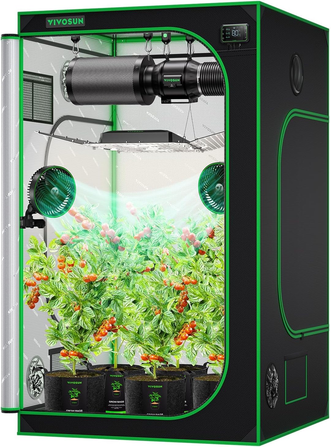 VIVOSUN S448 4x4 Grow Tent, 48"x48"x80" High Reflective Mylar with Observation Window and Floor Tray for Hydroponics Indoor Plant for VS4000/VSF4300