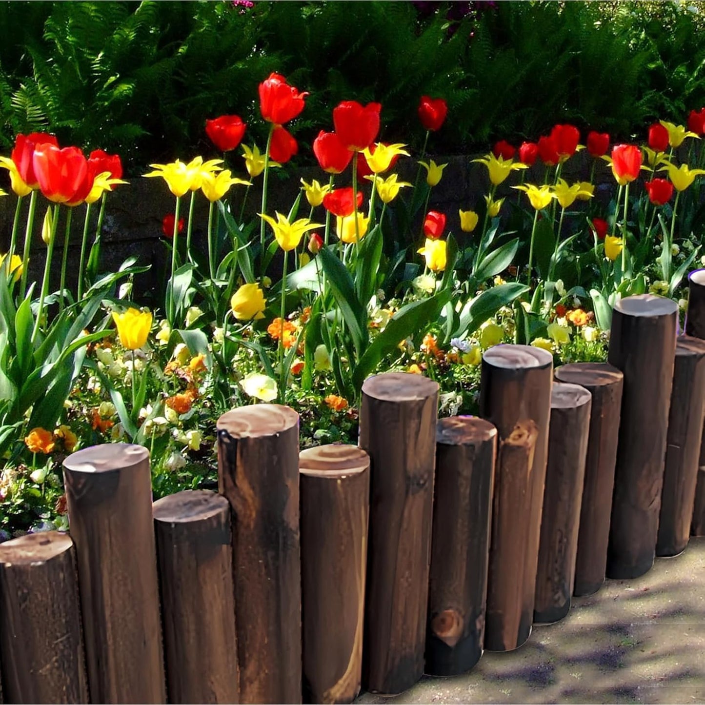 Wood Garden Fence, Natural Wooden Solid Log Edging Border Decorative for Flower Bed Barriers and Landscape Fencing