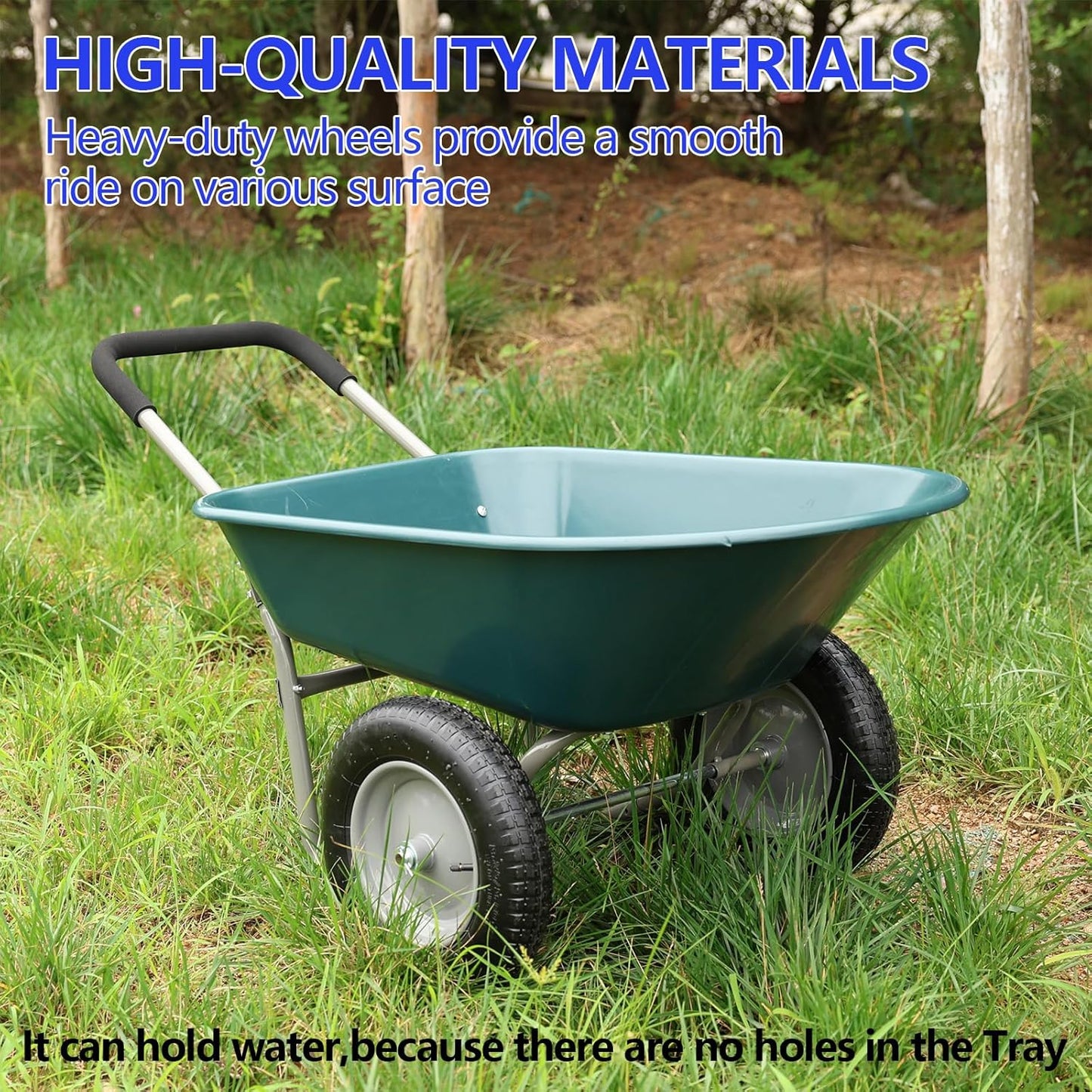 Dual Wheel Wheelbarrow, Heavy Duty Garden Cart, 300 lbs Capacity Utility Cart with Two 15 inches Pneumatic Tires for Outdoor Lawn Yard Farm Ranch (Green)