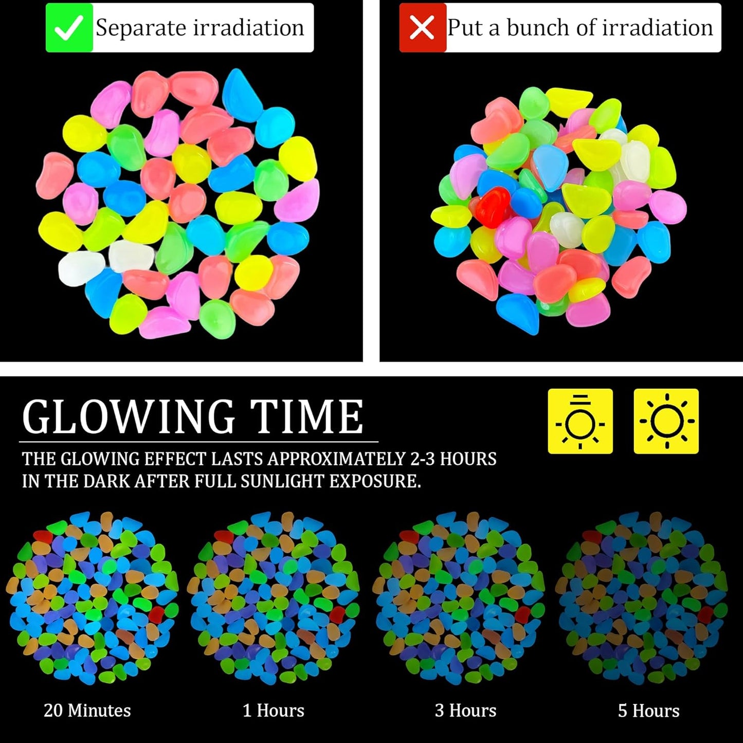 2.1LB 25-27mm Color Glow in The Dark Rocks Outdoor Decorative Stones Luminous Pebbles Glow Stones for Patio Landscaping Walkway Driveway Large Glowing Stones Garden Stones