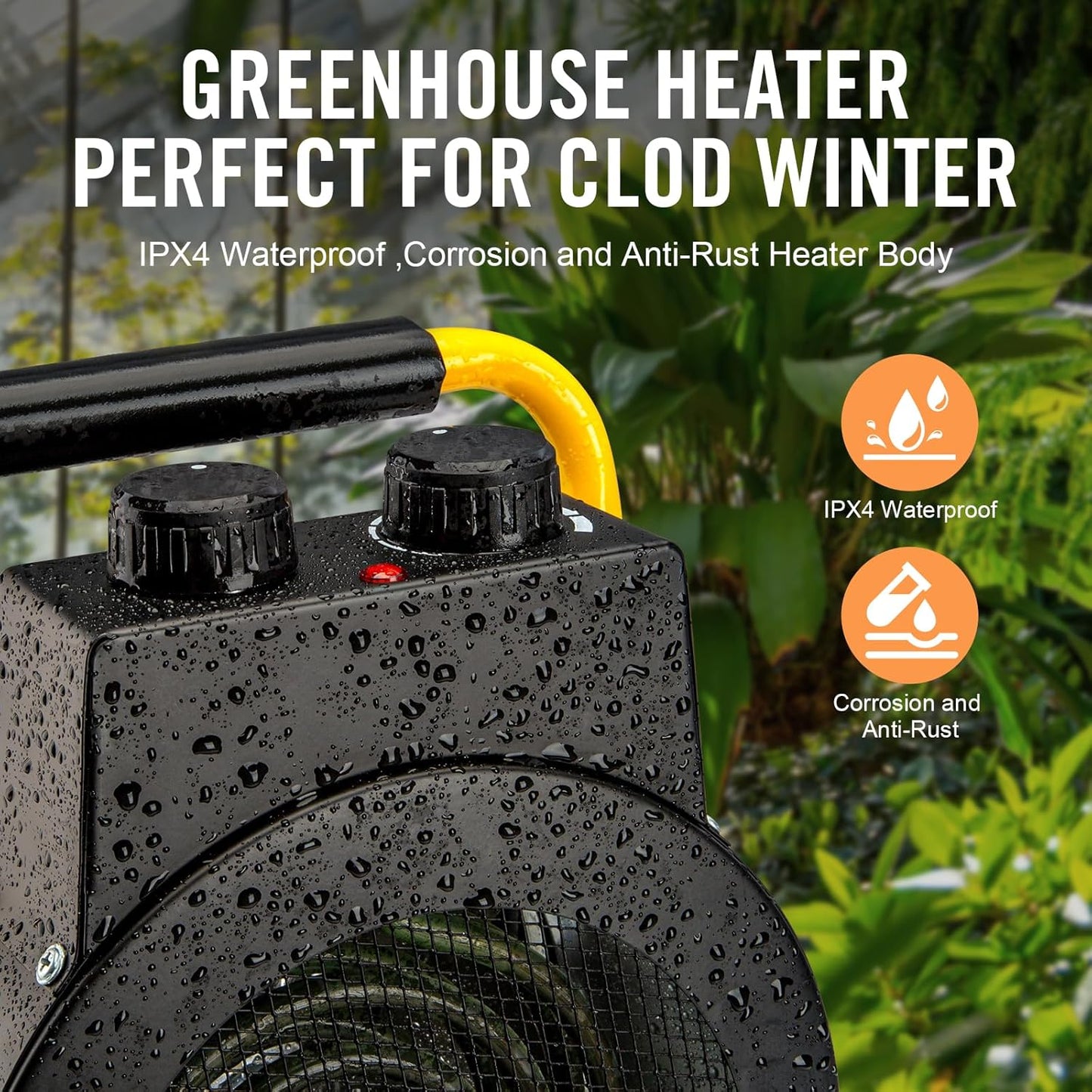 Greenhouse Heater with Digital Thermostat, Green House Heater for Plants,1500W Electric Grow Tent Heaters, Overheat Protection, Fast Heating for Green House, Flower Room, Black