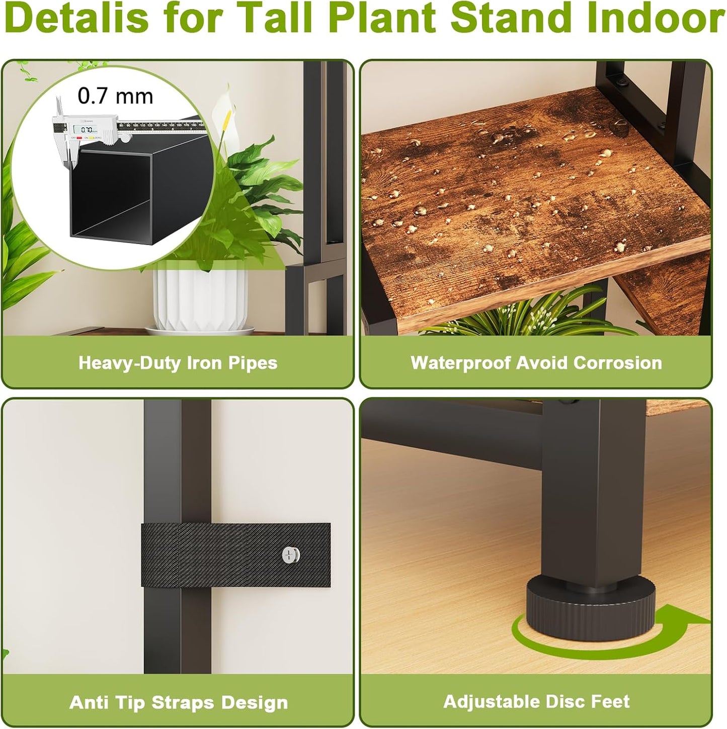 C2 Plant Stand Indoor with Grow Lights, Indoor Tiered Metal Plant Stand 70.87" Tall Plant Shelf with Hooks for Hanging, Plant Holder Display Shelves for Patio, Garden, Outdoor