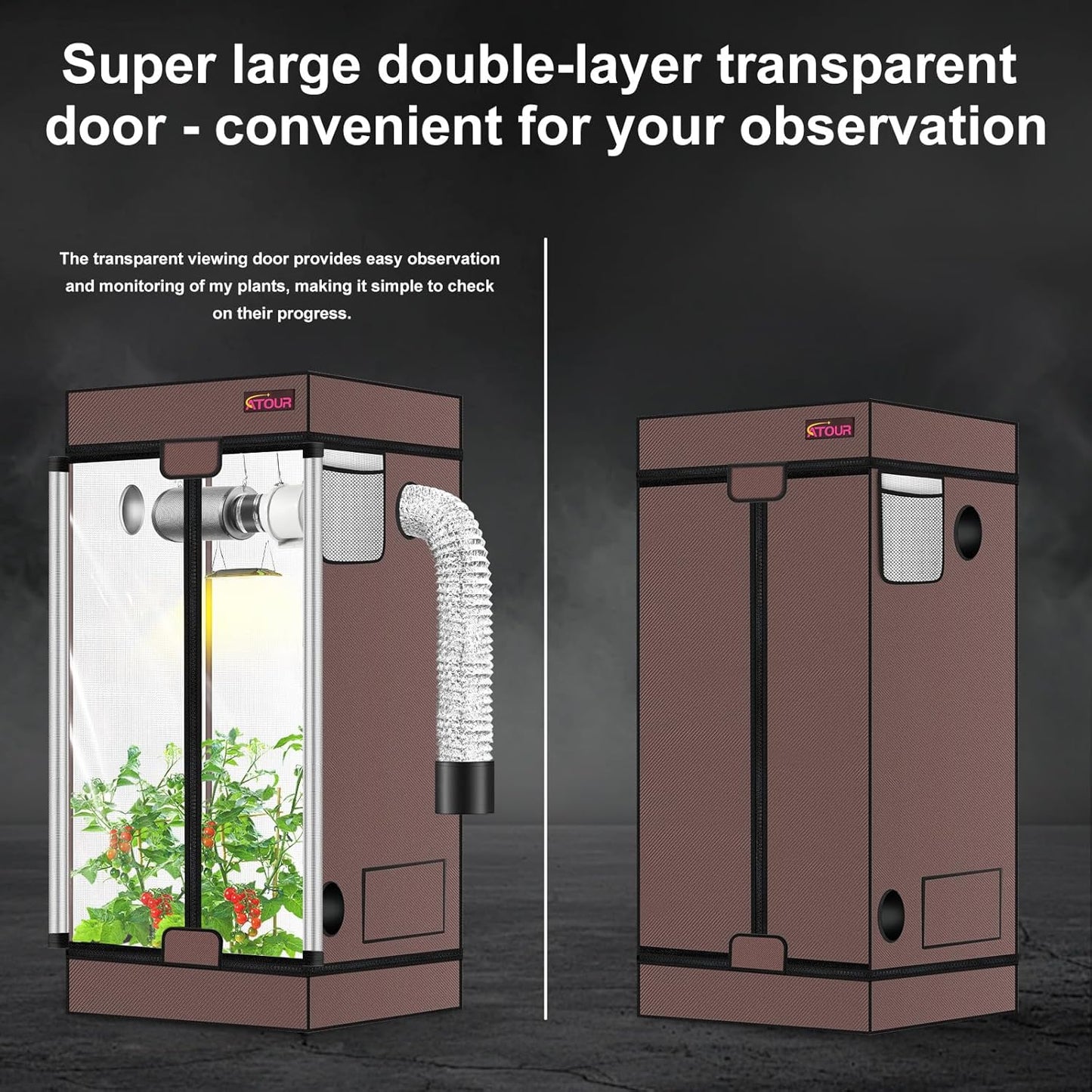 ATOUR 4x4 Grow Tent, 48"x48"x80'' High Reflective Mylar 1680D Hydroponic Grow Tents, Waterproof Grow Tent with Double Cleart Observation Door and Floor Tray, for Indoor Plant Growing