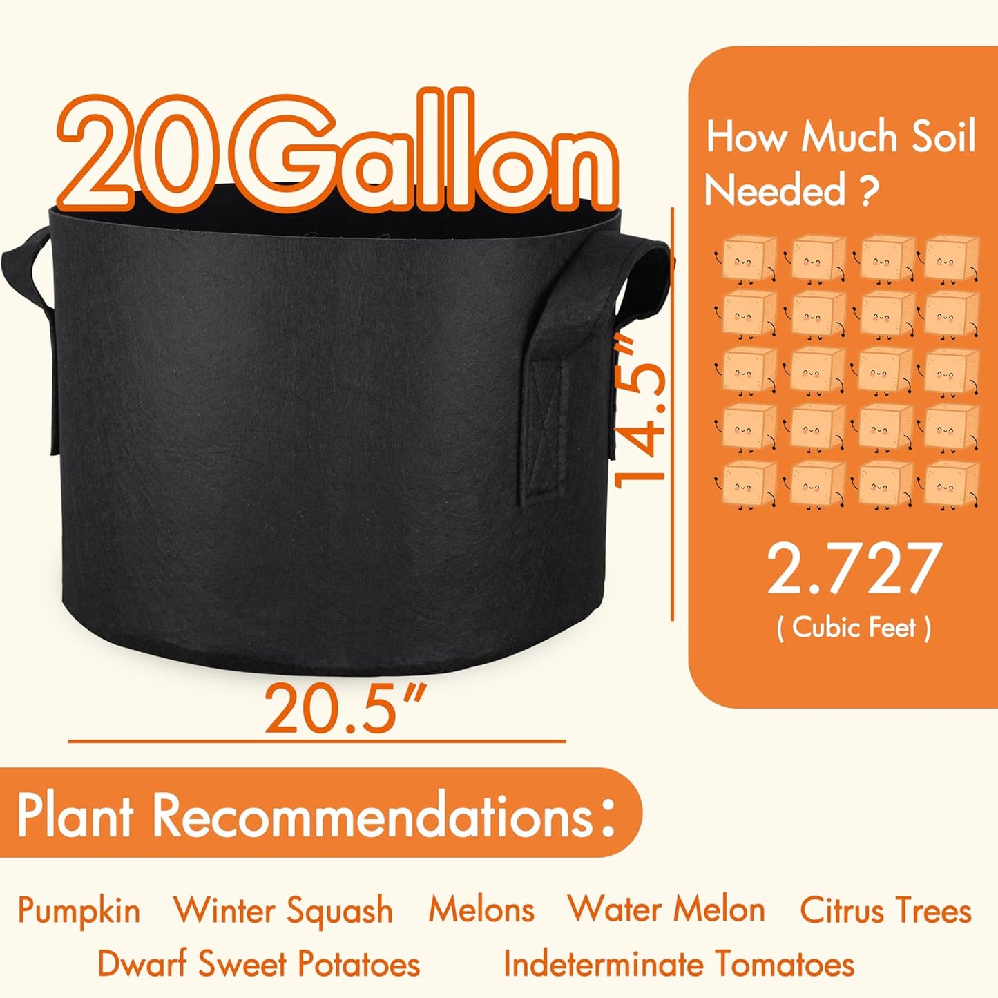 Gardzen 10-Pack 20 Gallon Grow Bags, Aeration Fabric Pots with Handles