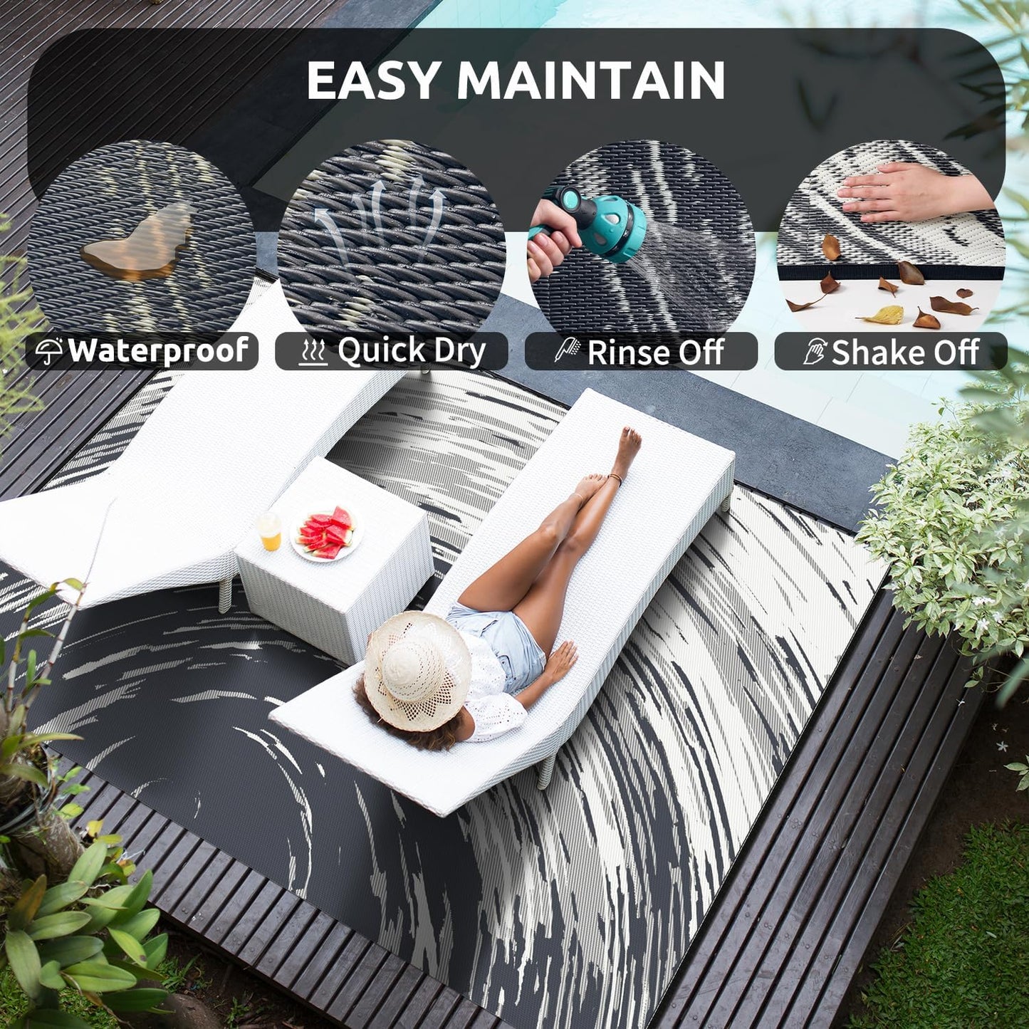 COCOER Modern Outdoor Rug 6x9 Reversible-Waterproof Outdoor Patio Rug-Quick Dry Outdoor Area Rugs Indoor Outdoor Rugs-Outside Rug Patio Decor for Porch Deck Balcony Backyard