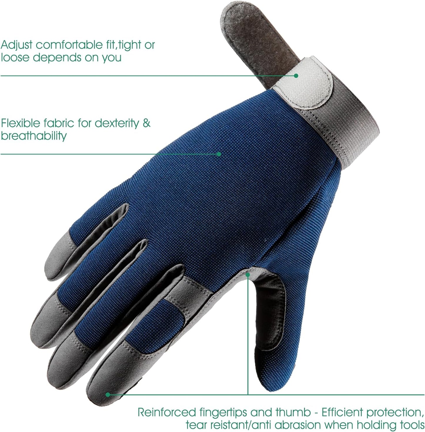 COOLJOB Thorn Proof Garden Gloves with Touchscreen Fingers for Men, Rose Pruning Work Gloves with Palm Cushion for Gardener, Farmer and Landscaper (Navy 1 Pair Small)