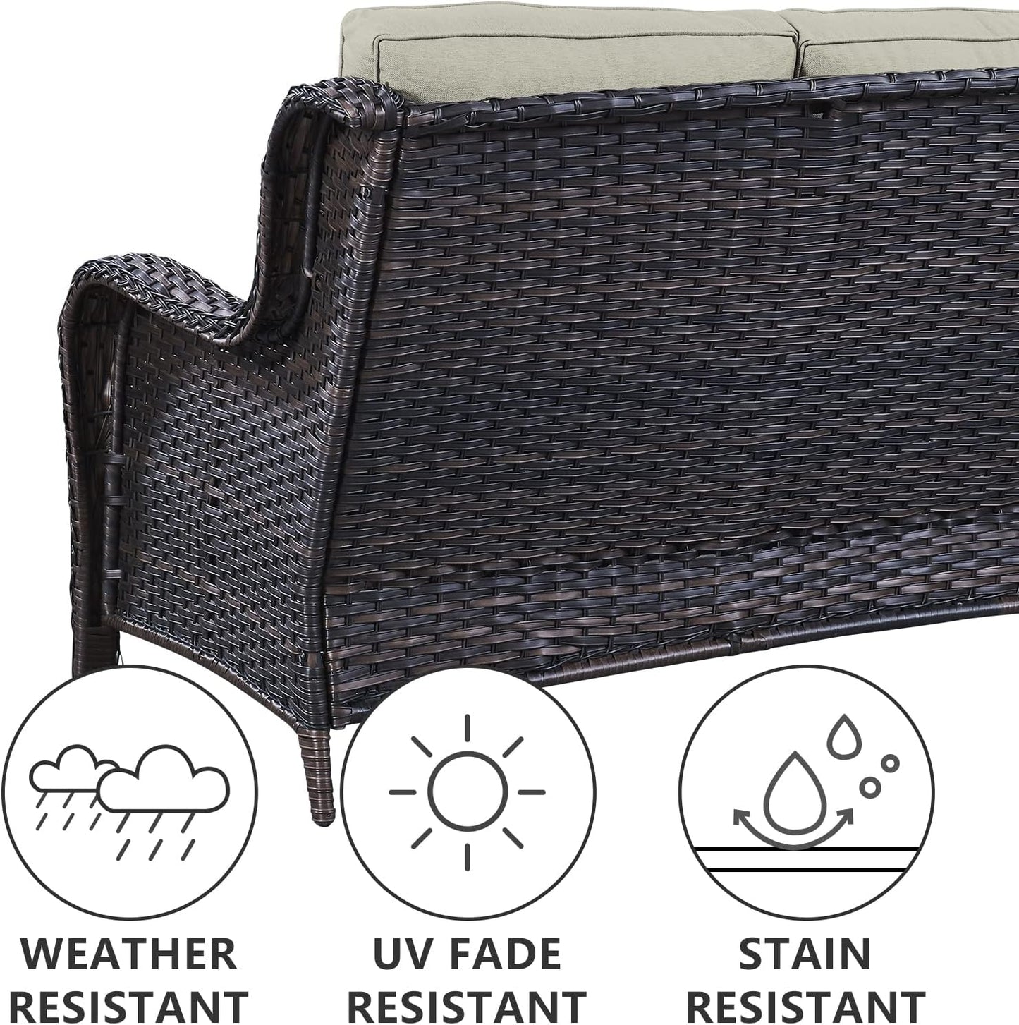 Outdoor Loveseat Small Patio Furniture 2 Seater Sofa Brown Wicker Couch Rattan Settee for Single-Family House