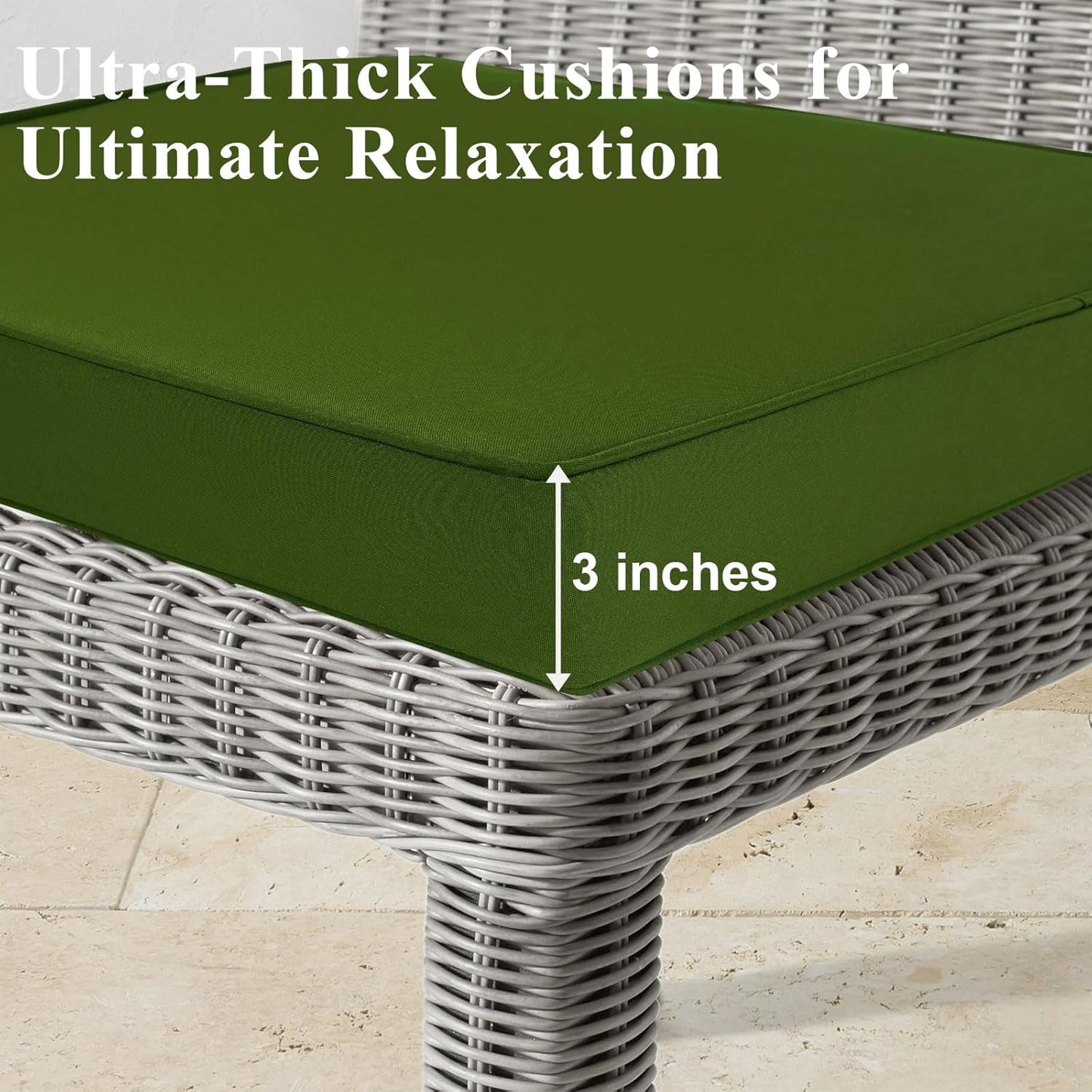 Outdoor Chair Cushions Set of 2 for Patio Furniture 22x22x4 Inch Waterproof Patio Chair Cushion 3 Year Color Fastness Square Elastic Foam Garden Couch Pads with Ties and Handle,Green