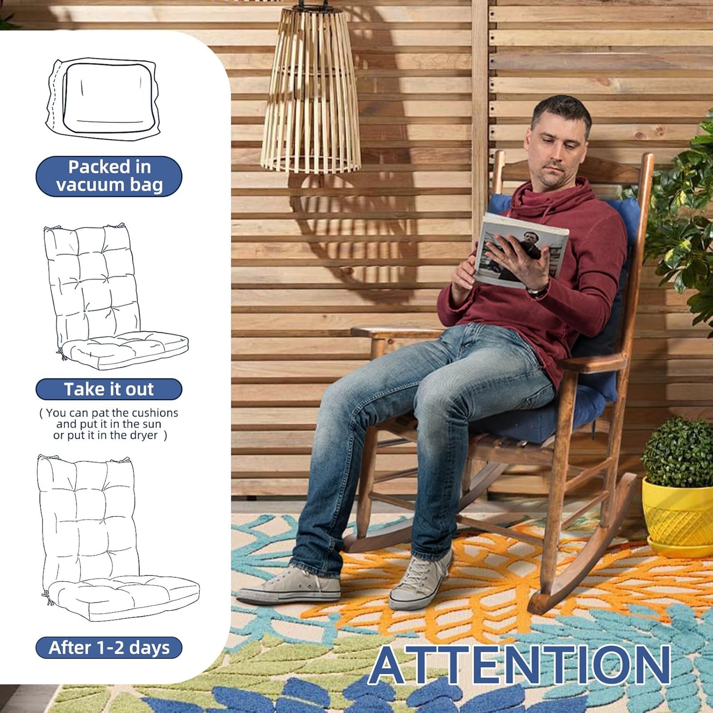 Dark Green Chair Cushion Rocker Pad for Indoor Outdoor Thick Patio Rocking Chair Replacement Cushions