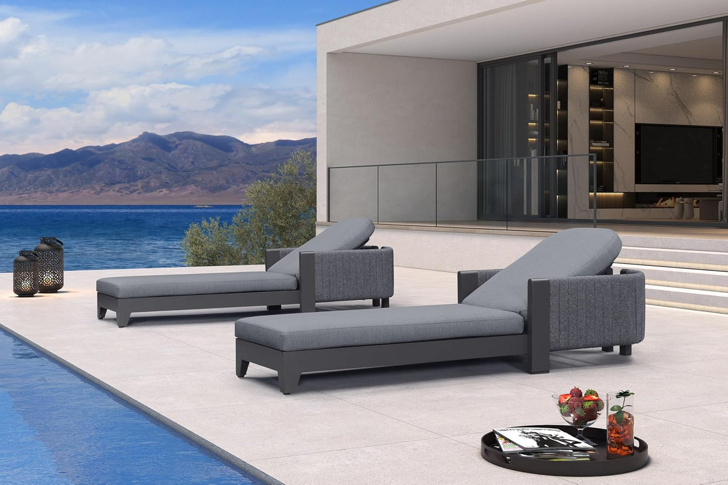 PURPLE LEAF Outdoor Chaise Lounge Chairs with Cushion Patio Aluminum Daybed Sun Chair Adjustable Sunbathing Tanning Reclining Set of 2 Moon Basalt