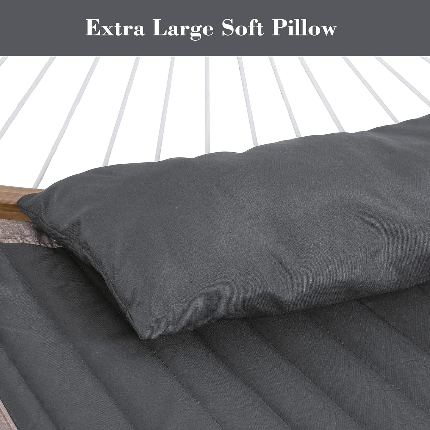 SUNCREAT Portable Double Hammock with Curved Spreader Bar, 450 lbs Capacity, Heavy Duty Outdoor Hammock with Outer Bag, Dark Gray