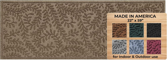 WaterHog Indoor/Outdoor Door Mat, 2' x 5', Made in USA, Durable & Skid-Resistant Front Door Rug, Decorative, Water-Trapping & Heavy-Duty Entryway Mat for Your Home, Boxwood Collection, Khaki/Camel
