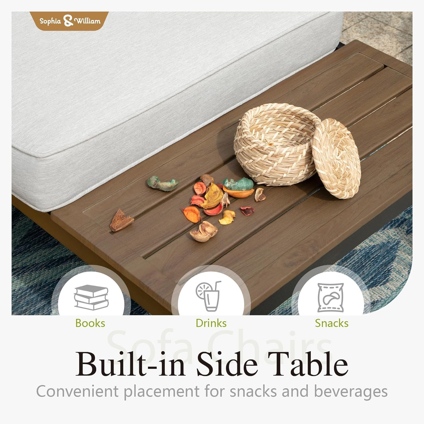 Sophia & William Outdoor Patio Furniture Set, Metal Sectional Sofa Set Patio Conversation Set with Cushions-2 x Single Sofa with Side Table