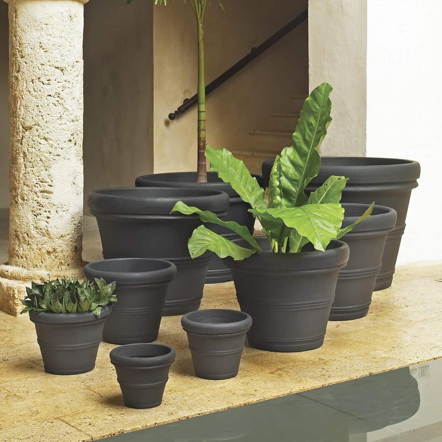 Crescent Garden Brunello Classic Rolled Rim Planter Pot, Indoor/Outdoor Weather-Safe Round Plant Pot, 27'' (Weathered Concrete)