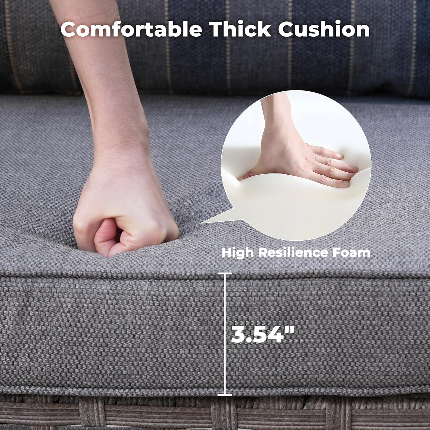 ovios 9 Pieces Patio Furniture Set, Outdoor Wicker Sectional Sofa with 42" Firepit Table Swivel Chair, Modern Modular Deep Seat Rattan Couch Conversation Sets, Dark Gray Stripe